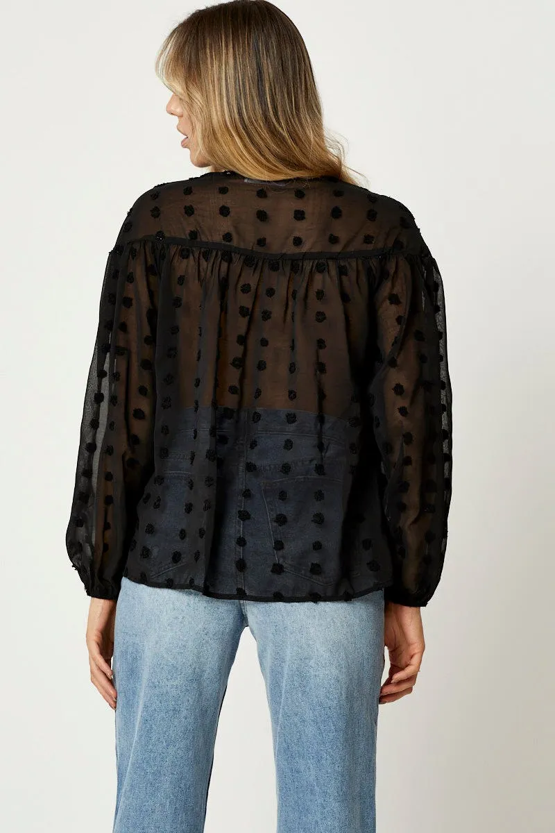 Black Swiss Dot Smock Top
