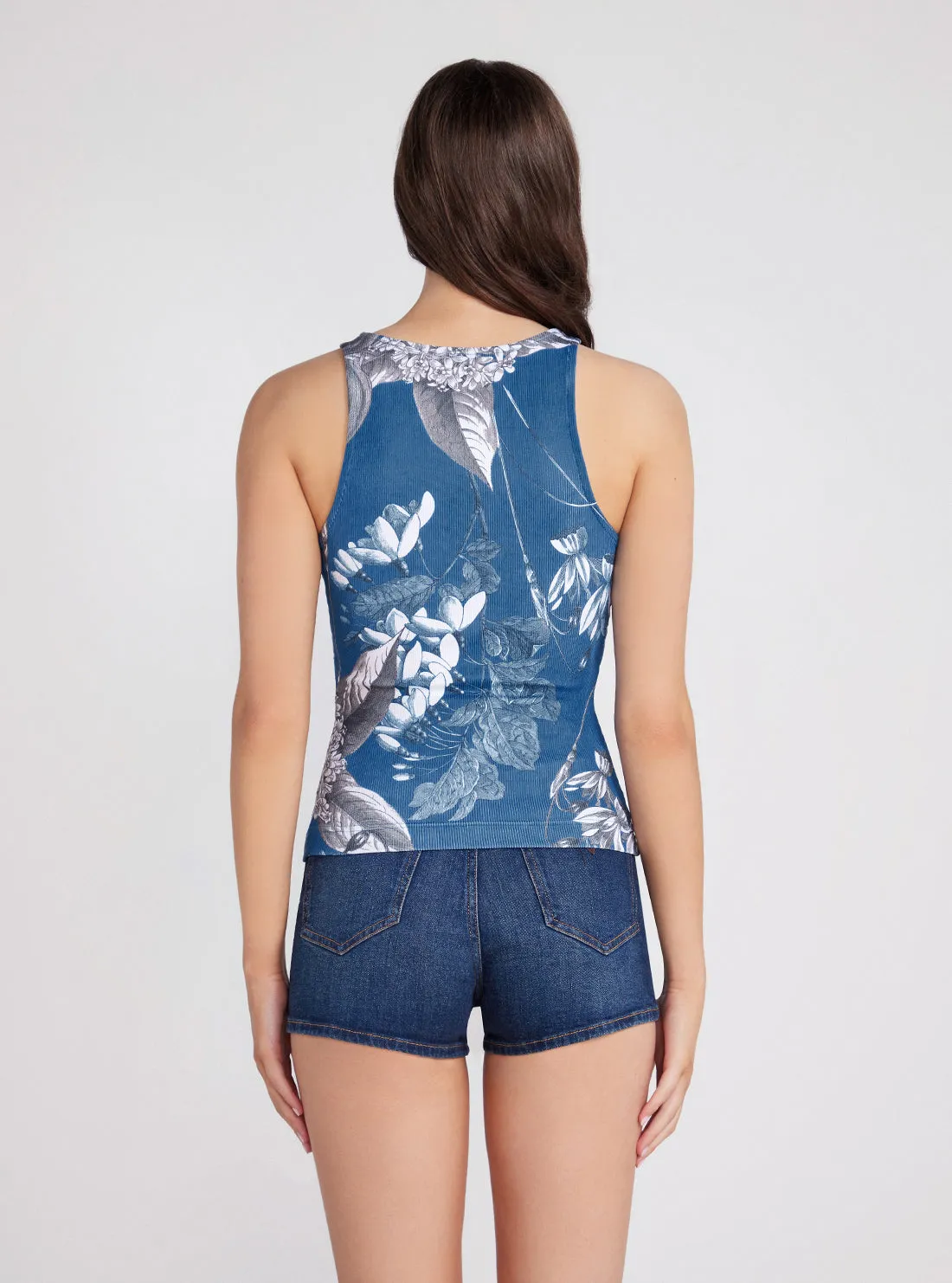 Blue Floral Sleeveless Guendalina Singlet Top