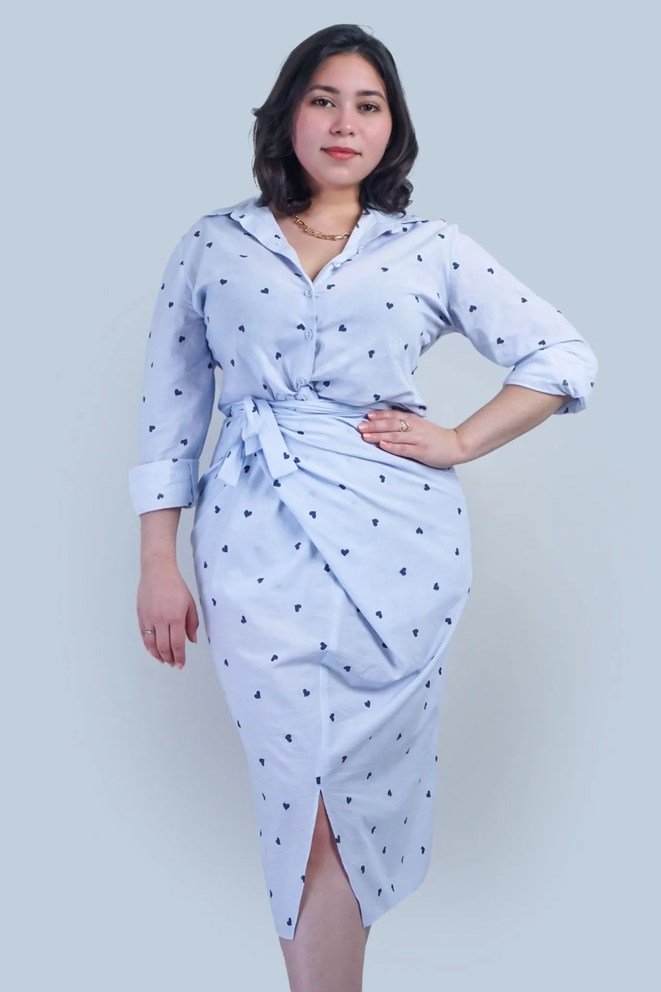 Blue Heart Stripe Cotton Jennifer Dress Shirt