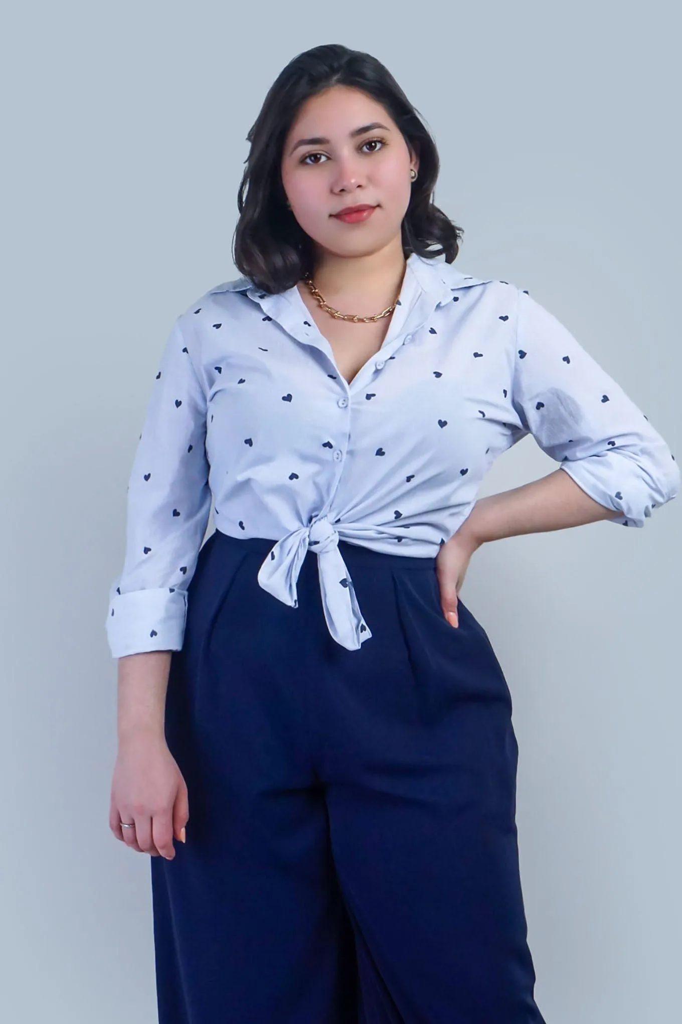 Blue Heart Stripe Cotton Jennifer Dress Shirt