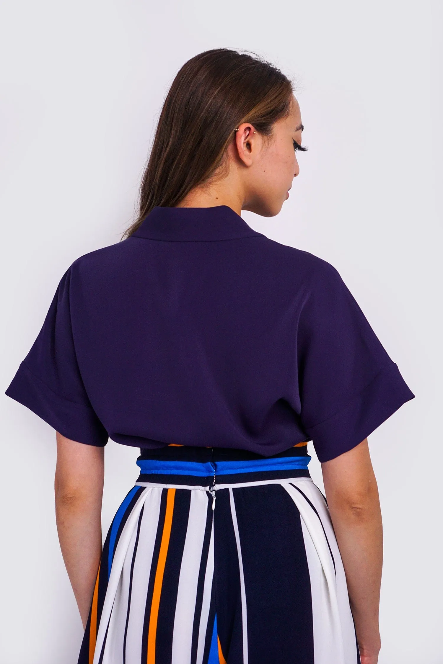Blue Stripe Pleated Wide Leg Kira Pants