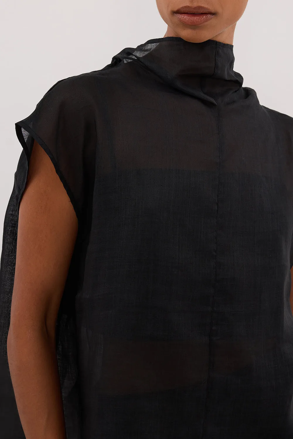 CARMEL BLACK RAMIE FUNNEL NECK TOP