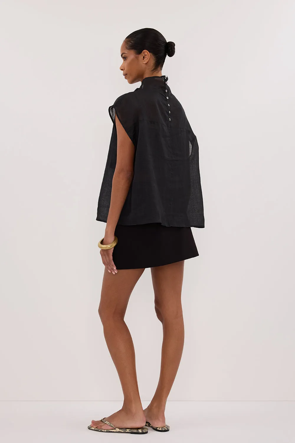 CARMEL BLACK RAMIE FUNNEL NECK TOP