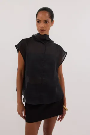 CARMEL BLACK RAMIE FUNNEL NECK TOP