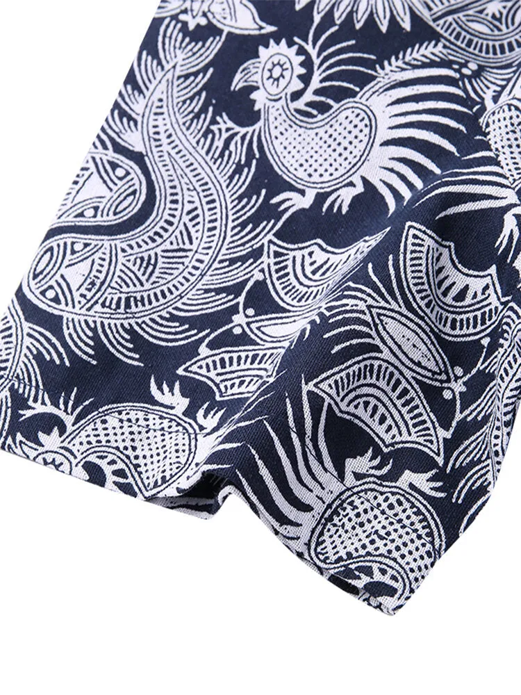 Casual Loose Printed Short Sleeve Pockets Women Maxi Dress
