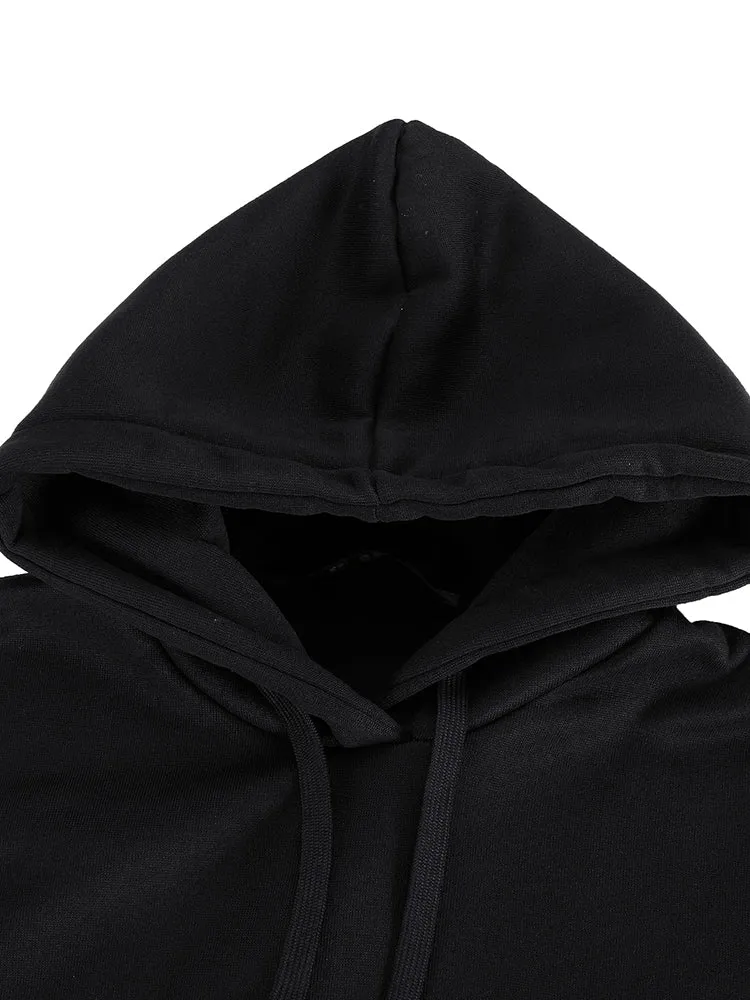 Casual Women Solid Color Long Sleeve Split Hem Pocket Hoodie Dress