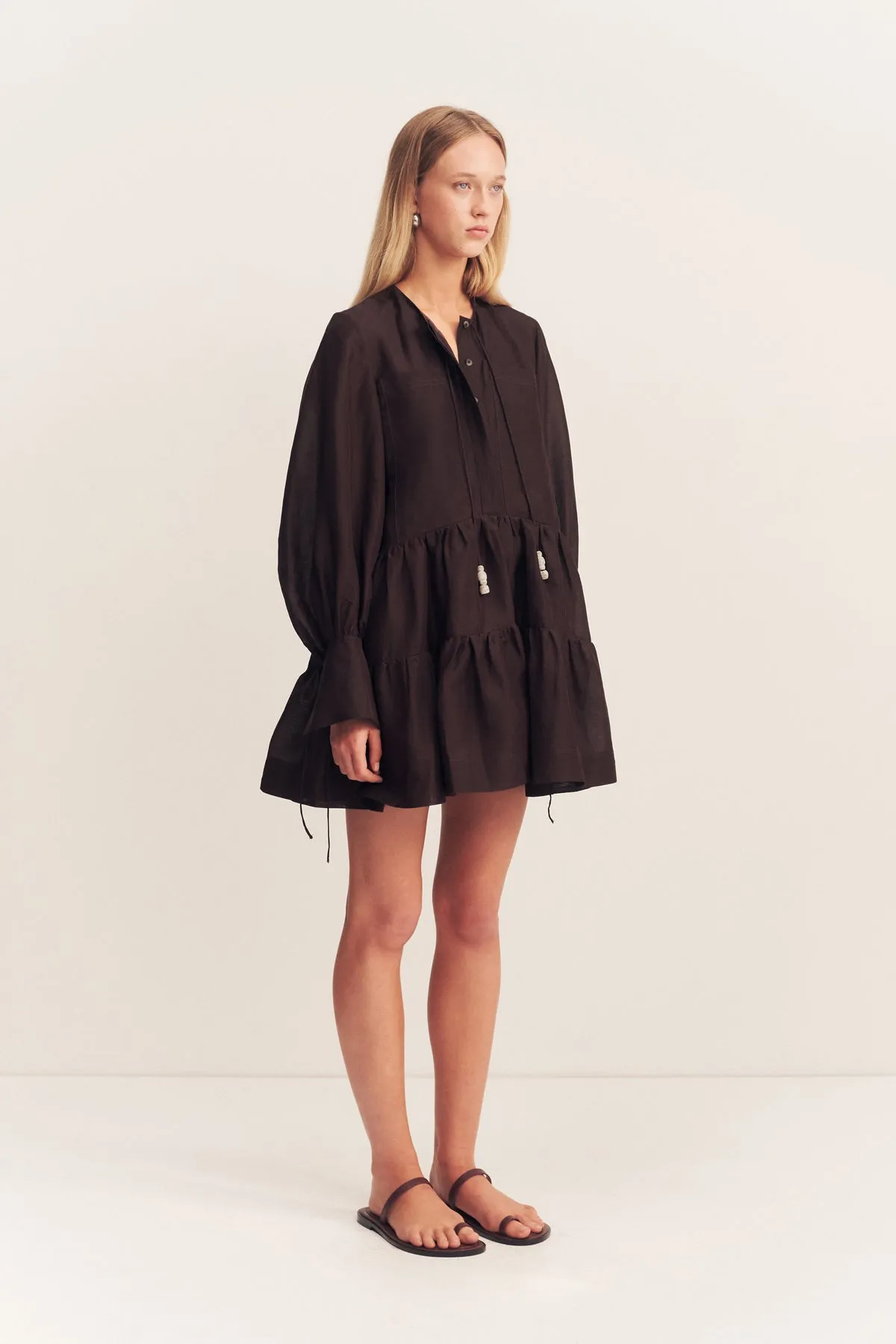 CELESTE TIERED MINI DRESS - GANACHE