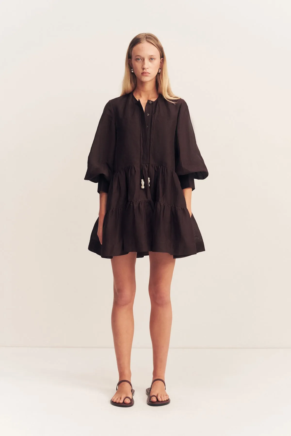 CELESTE TIERED MINI DRESS - GANACHE