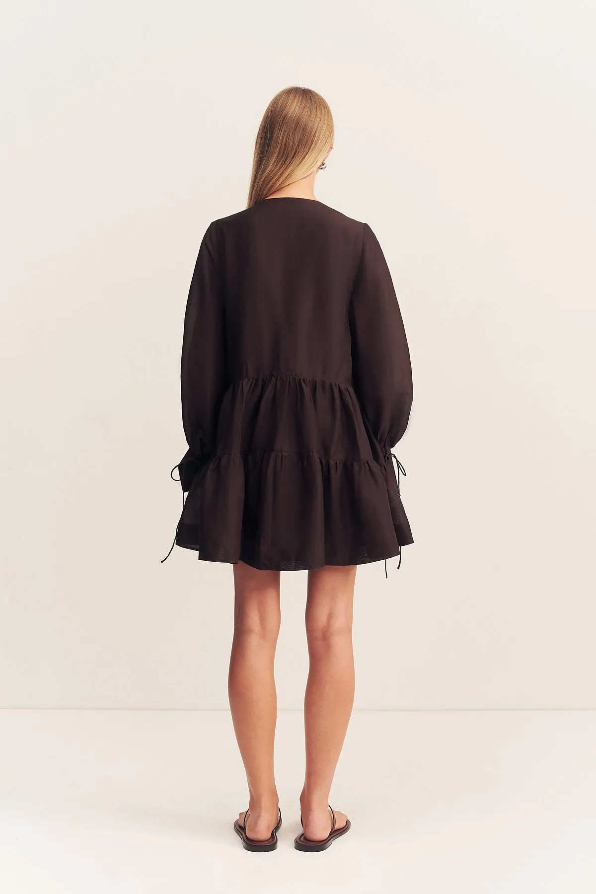 CELESTE TIERED MINI DRESS - GANACHE