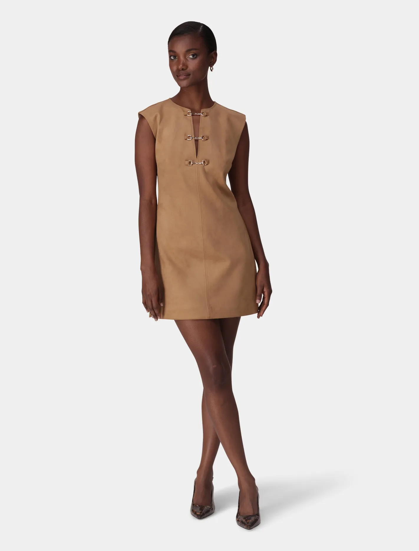 Clover Snaffle Detail Mini Dress Suede