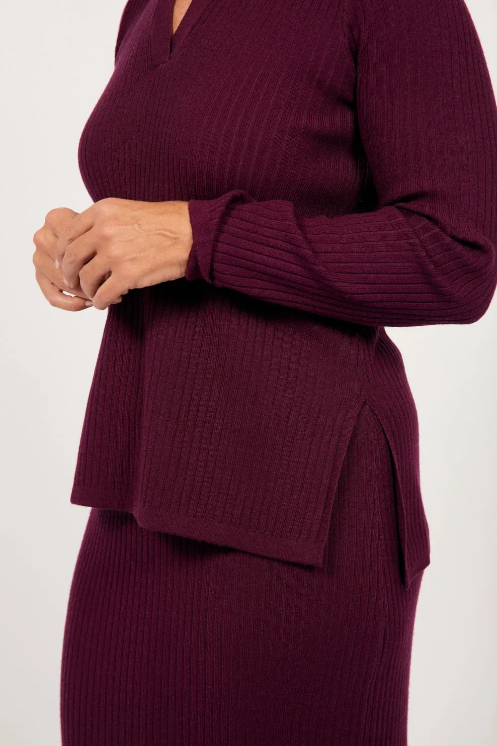 Collared Knitted Top in Plum