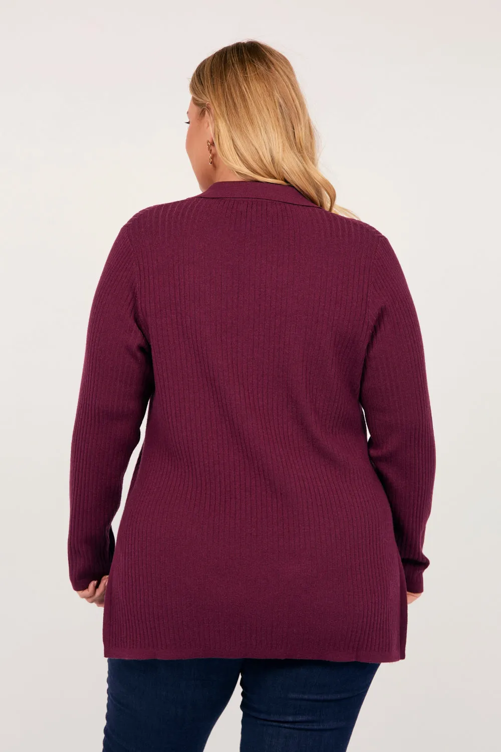 Collared Knitted Top in Plum