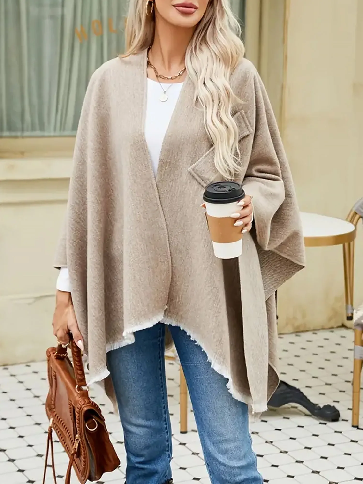 Colorblock Casual Irregular Shawl Wrap Cape