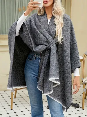 Colorblock Casual Irregular Shawl Wrap Cape