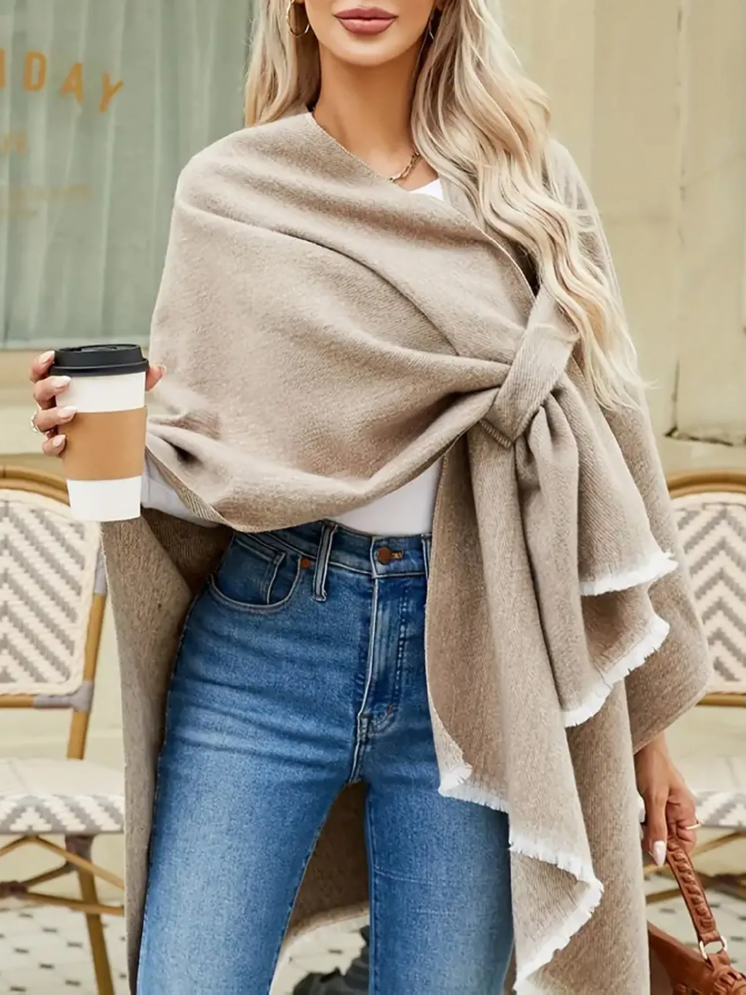 Colorblock Casual Irregular Shawl Wrap Cape