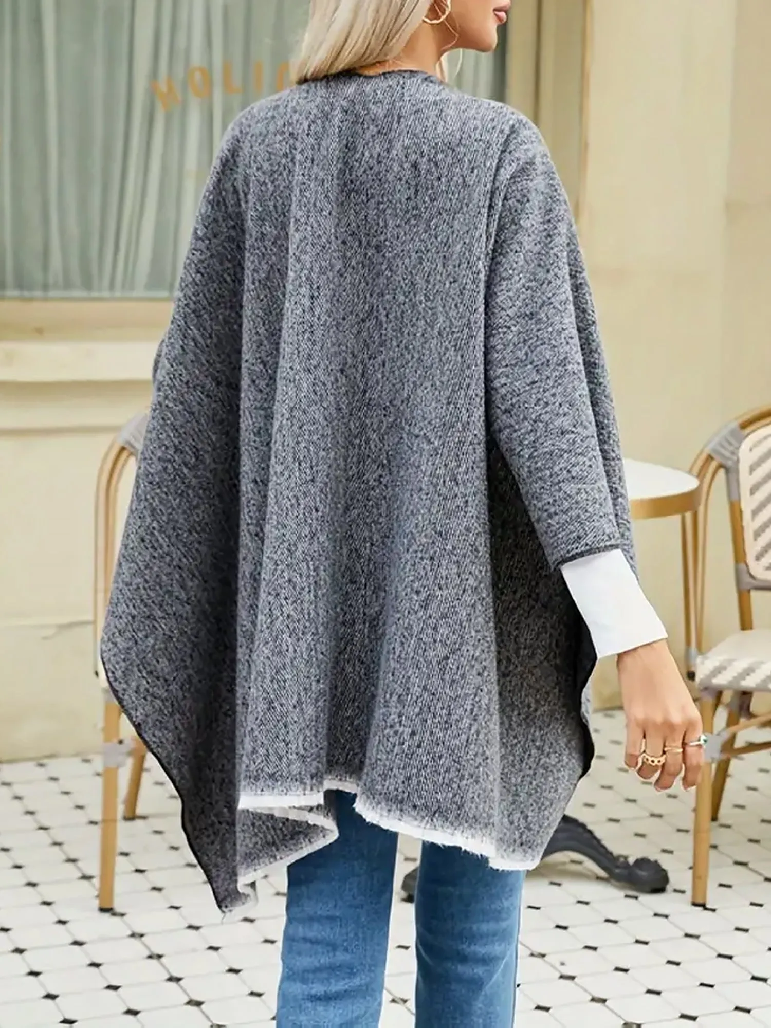 Colorblock Casual Irregular Shawl Wrap Cape