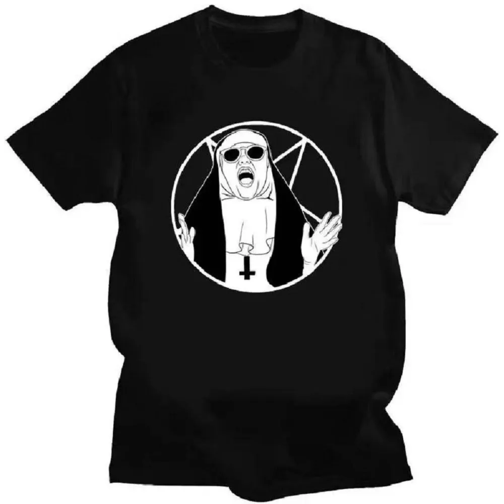 Comfort Funny Tee Shirt Print Satanic Nun