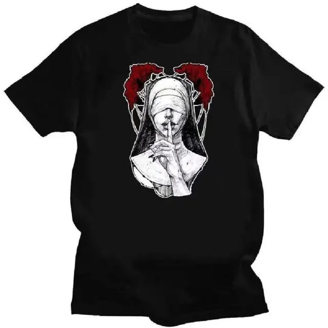 Comfort Funny Tee Shirt Print Satanic Nun