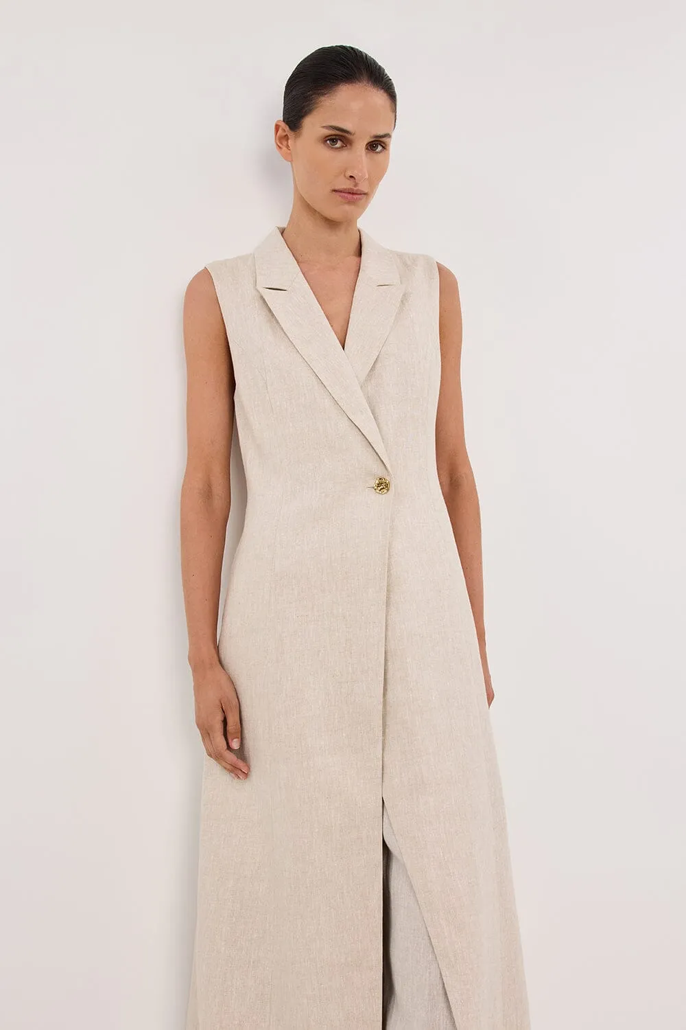 CORA NATURAL MIDI LINEN DRESS