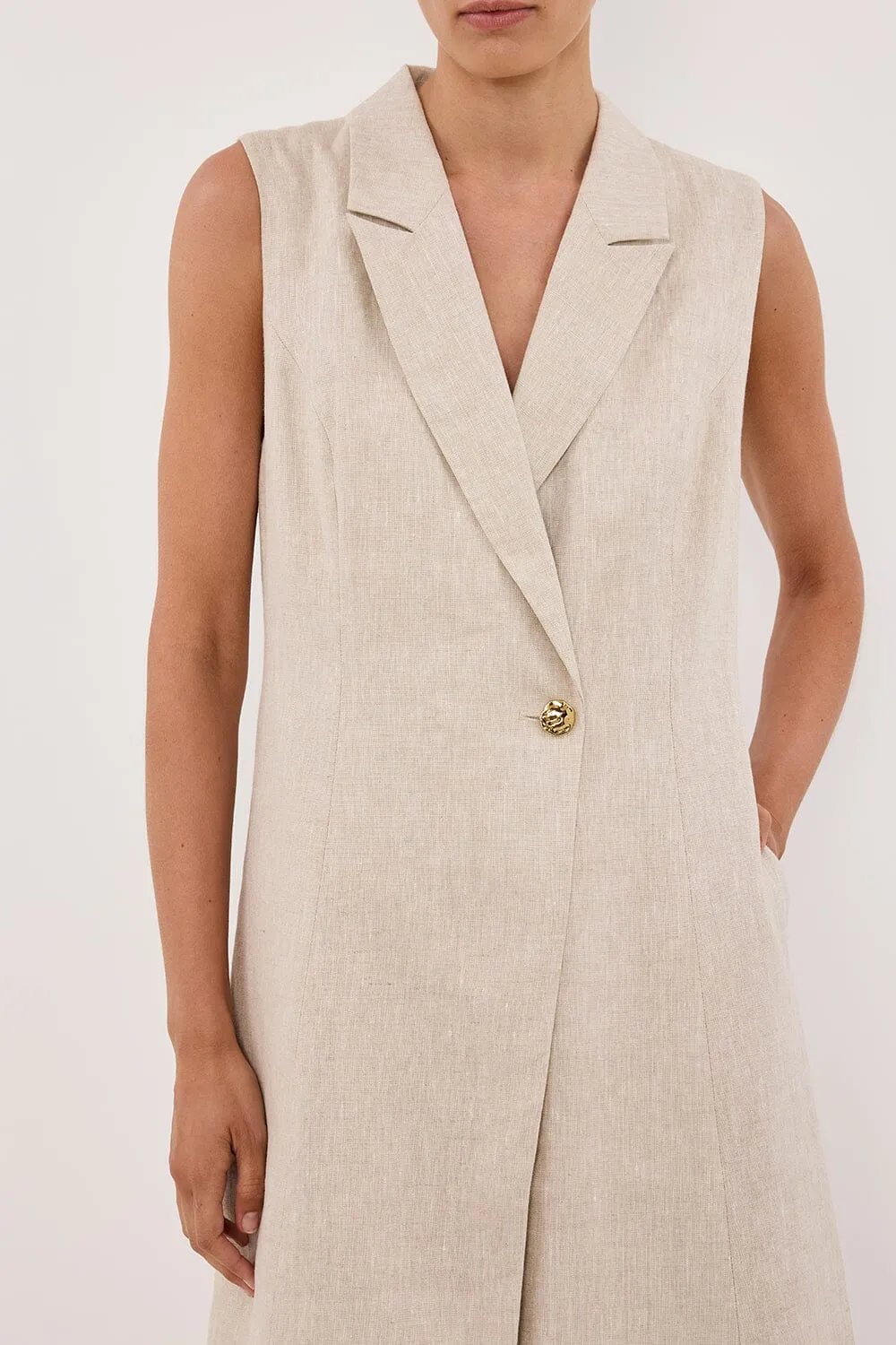 CORA NATURAL MIDI LINEN DRESS