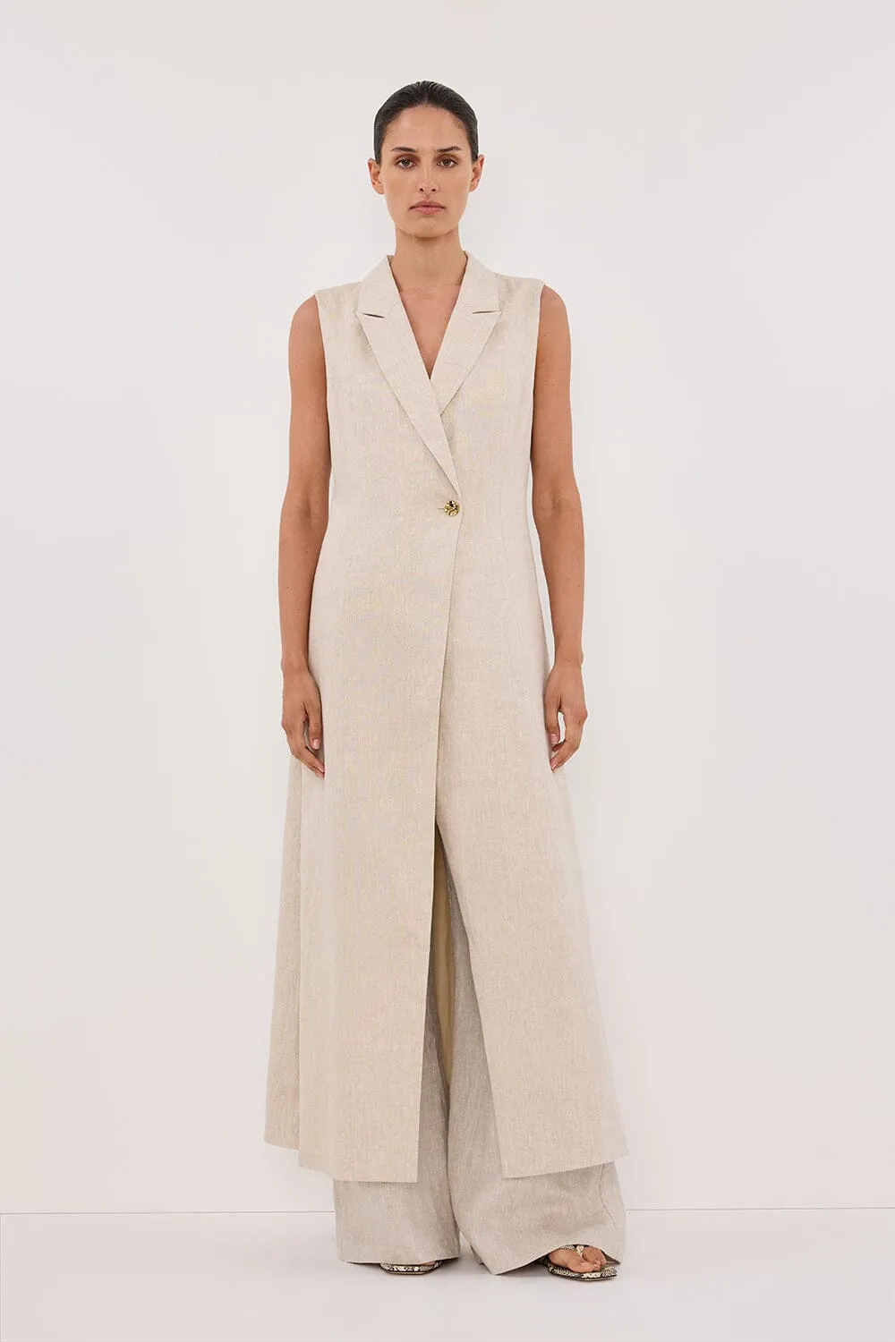 CORA NATURAL MIDI LINEN DRESS