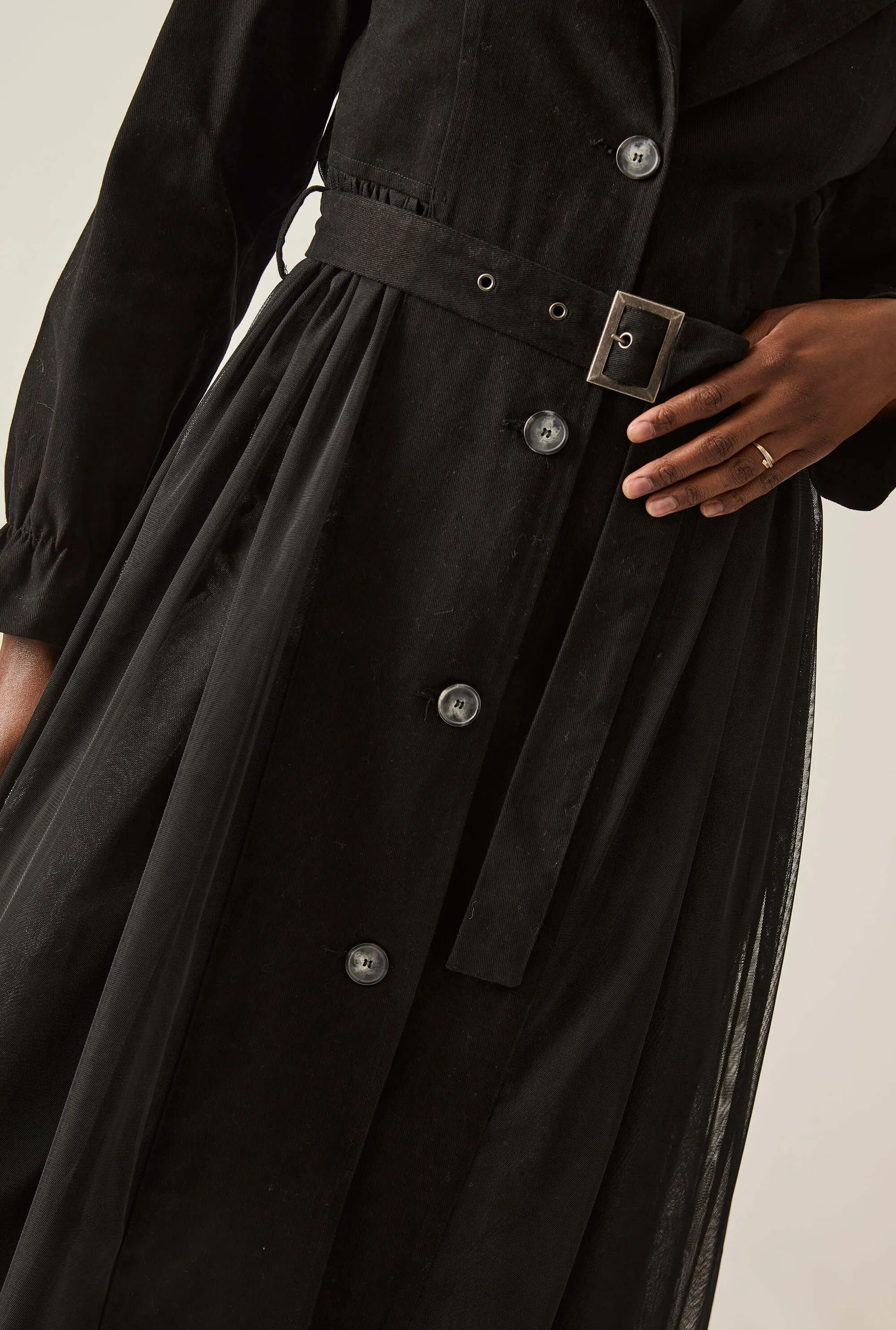 Cotton Tulle Black Trench