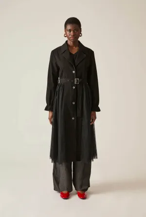 Cotton Tulle Black Trench