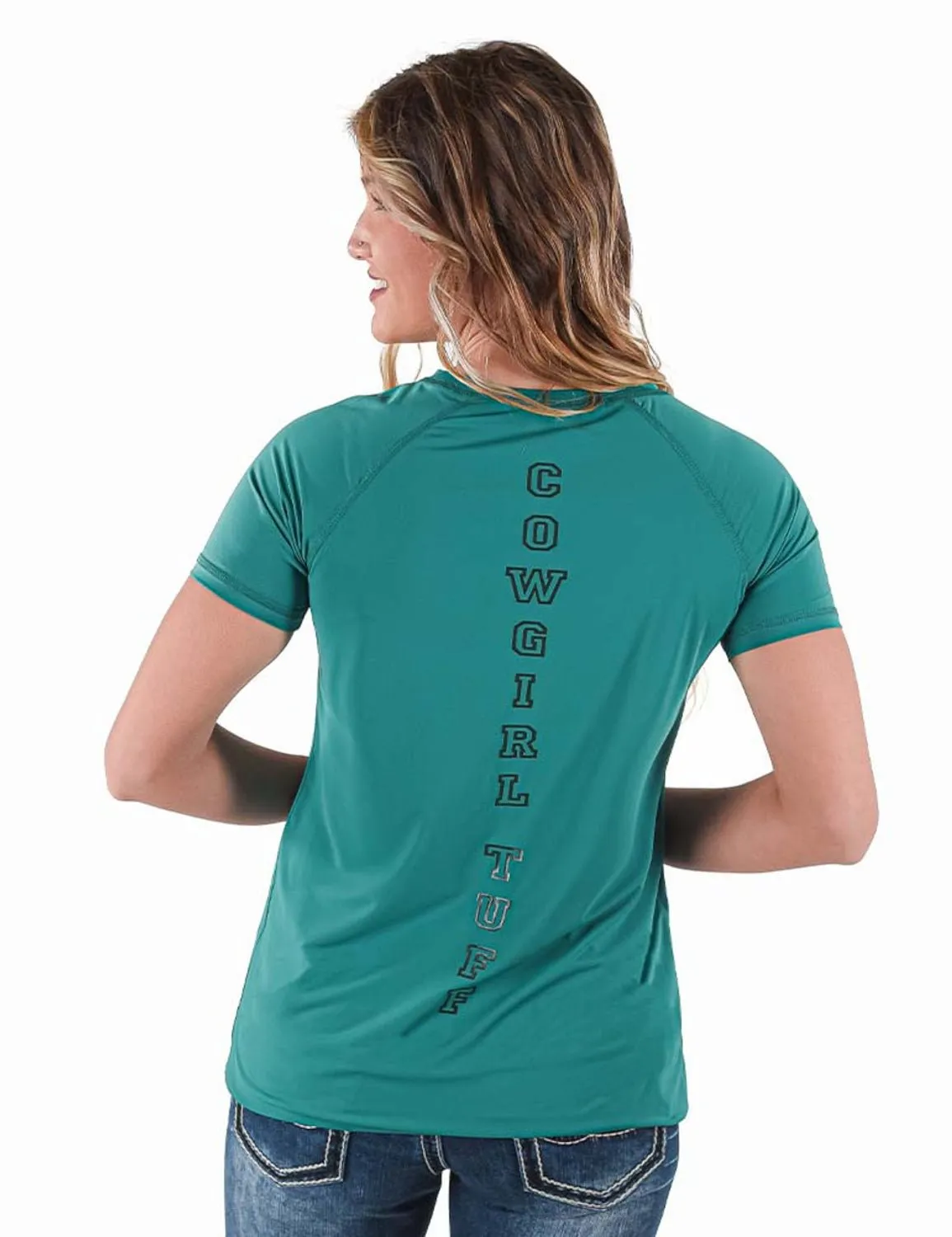 Cowgirl Tuff Womens Cooling UPF Raglan Baseball Jade Nylon S/S T-Shirt