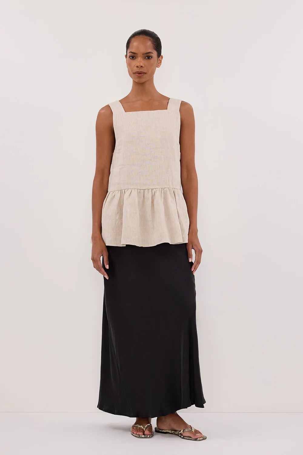 DAISY NATURAL LINEN PEPLUM TOP