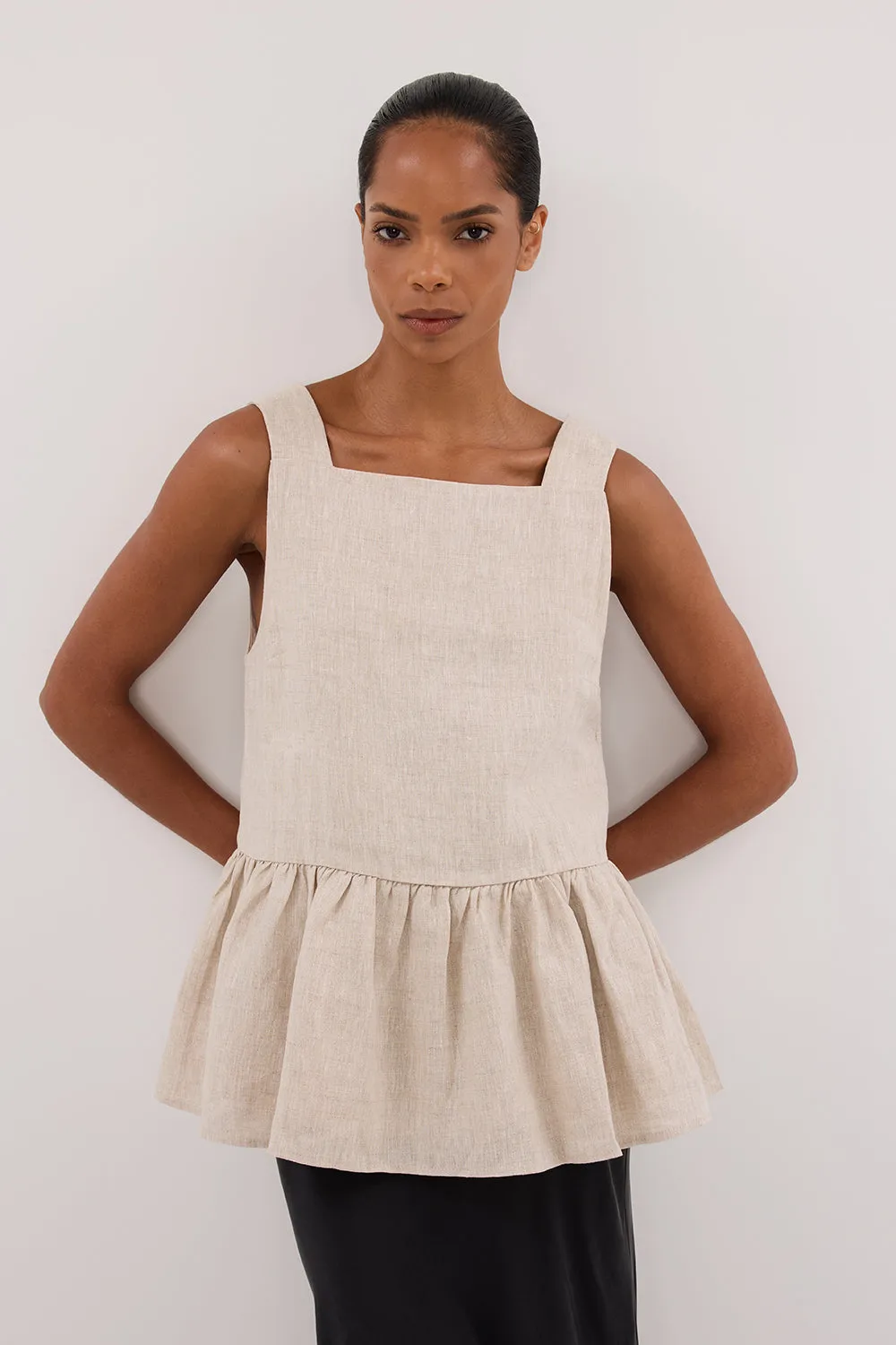 DAISY NATURAL LINEN PEPLUM TOP