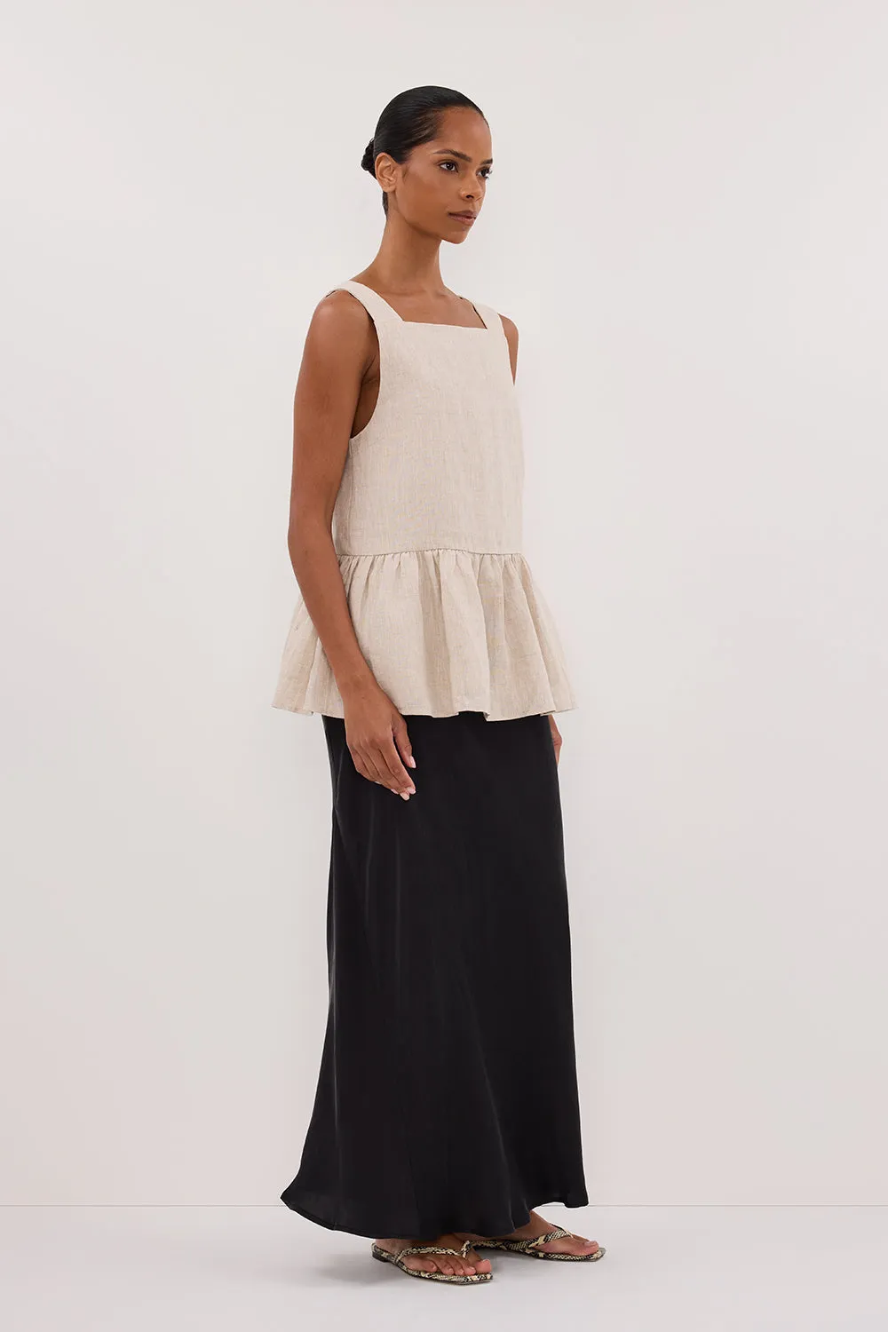 DAISY NATURAL LINEN PEPLUM TOP