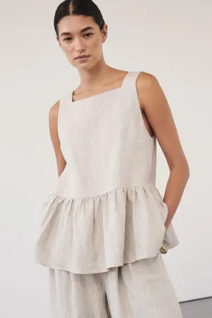 DAISY NATURAL LINEN PEPLUM TOP