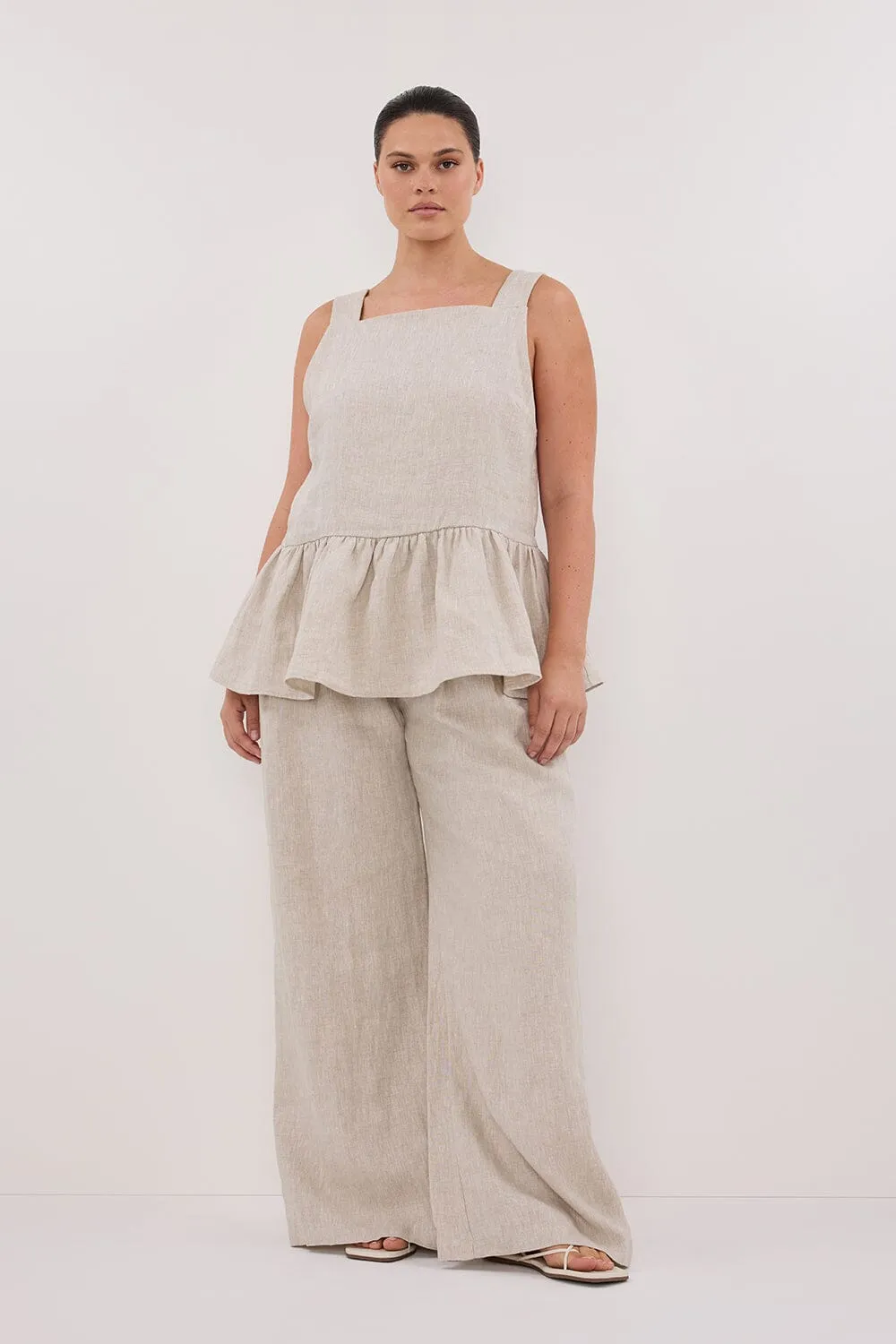 DAISY NATURAL LINEN PEPLUM TOP