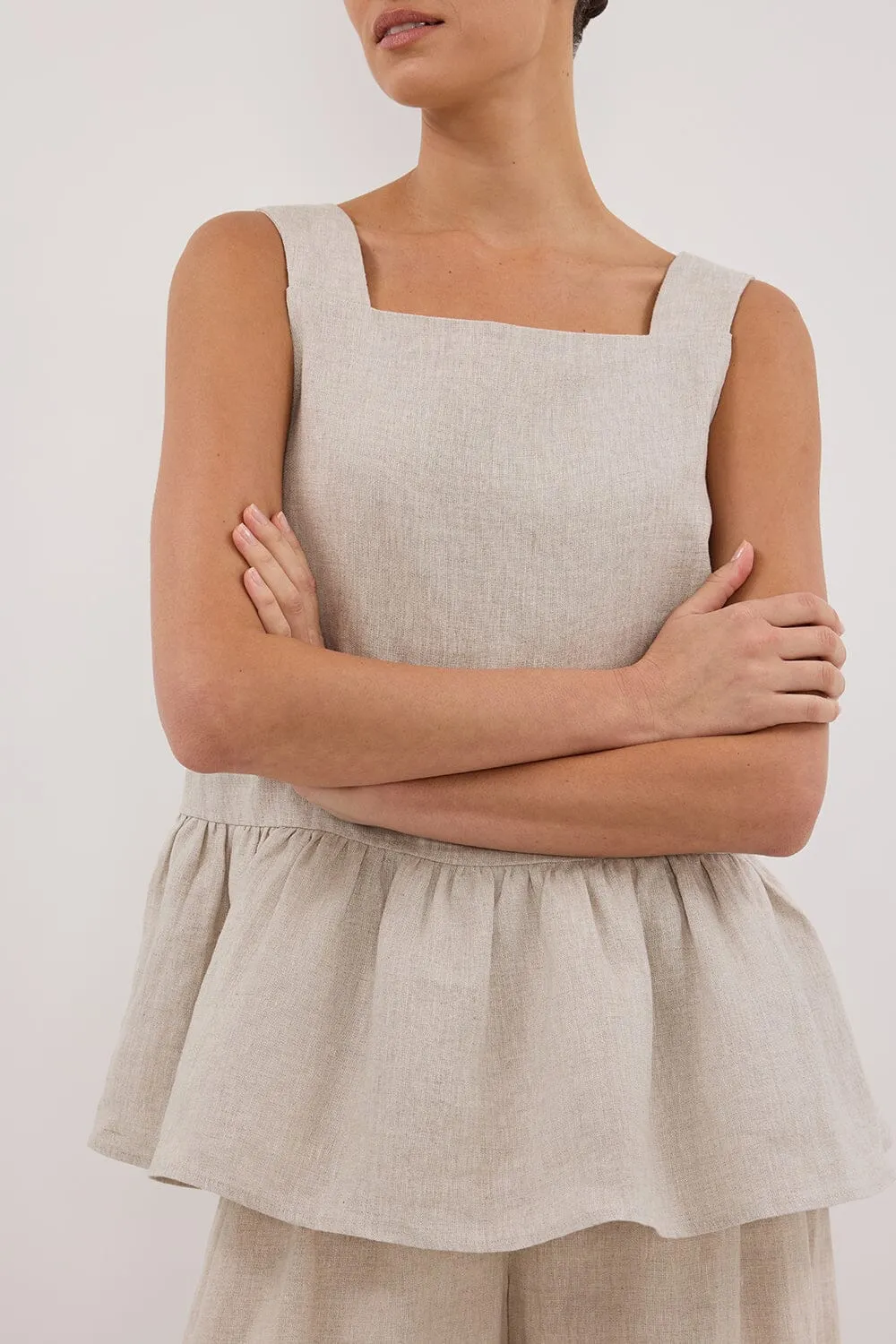 DAISY NATURAL LINEN PEPLUM TOP