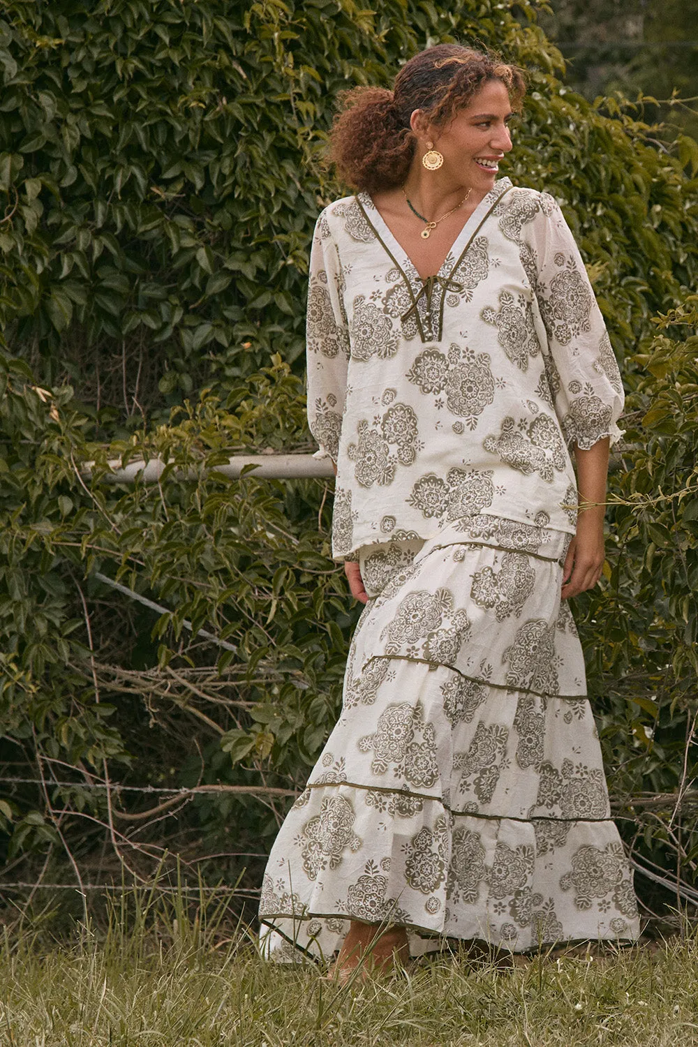Danica Tiered Skirt in Moroccan Belle Olive