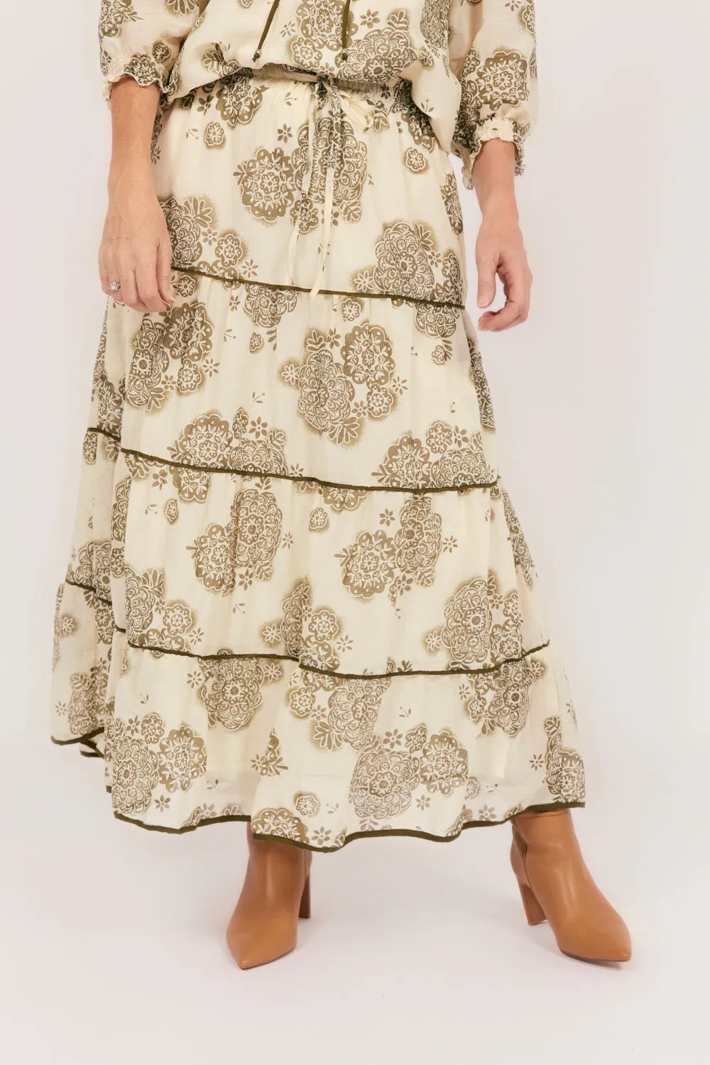 Danica Tiered Skirt in Moroccan Belle Olive