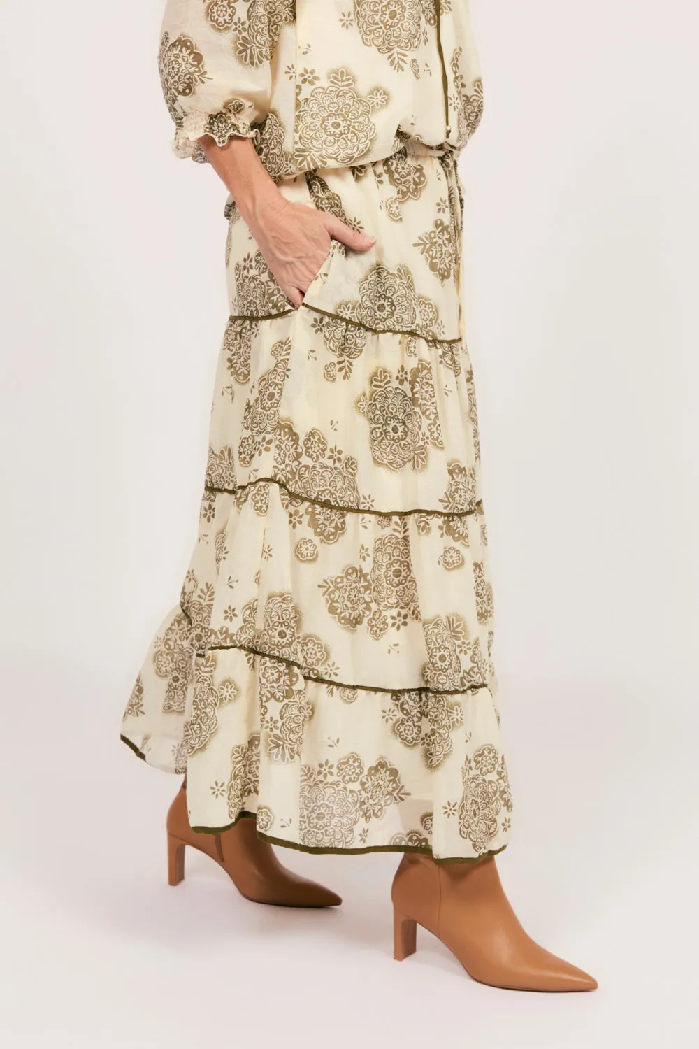 Danica Tiered Skirt in Moroccan Belle Olive
