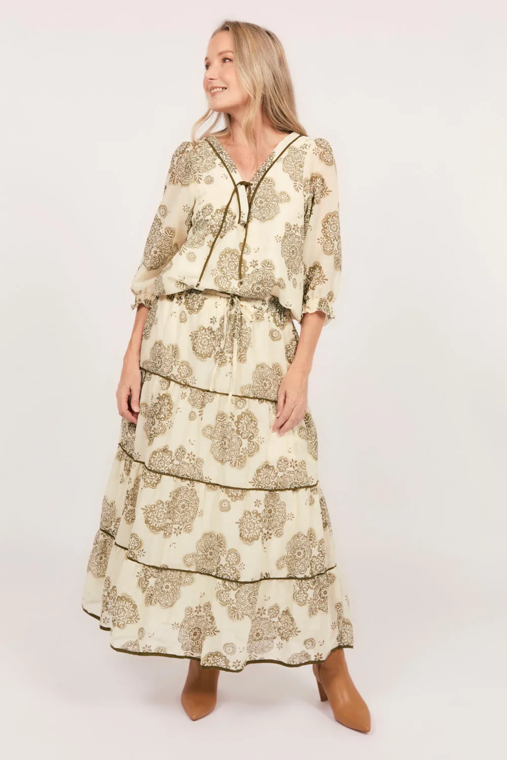 Danica Tiered Skirt in Moroccan Belle Olive