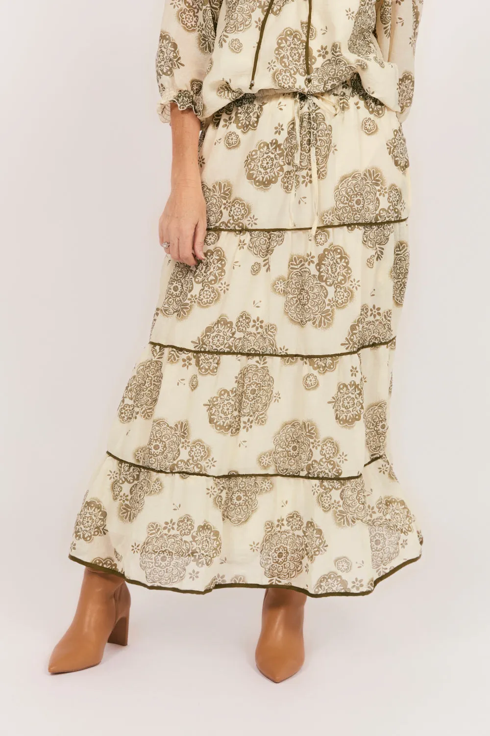Danica Tiered Skirt in Moroccan Belle Olive