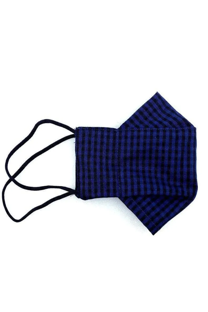 Dark Navy Gingham (Box Pleated Mask With Filter Pocket)