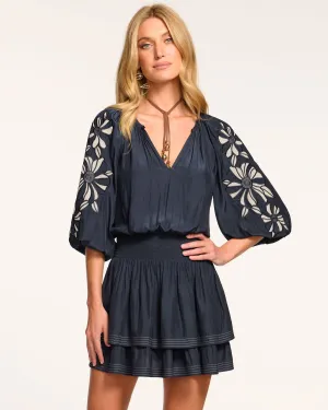 Devorah Smocked Embellished Mini Dress