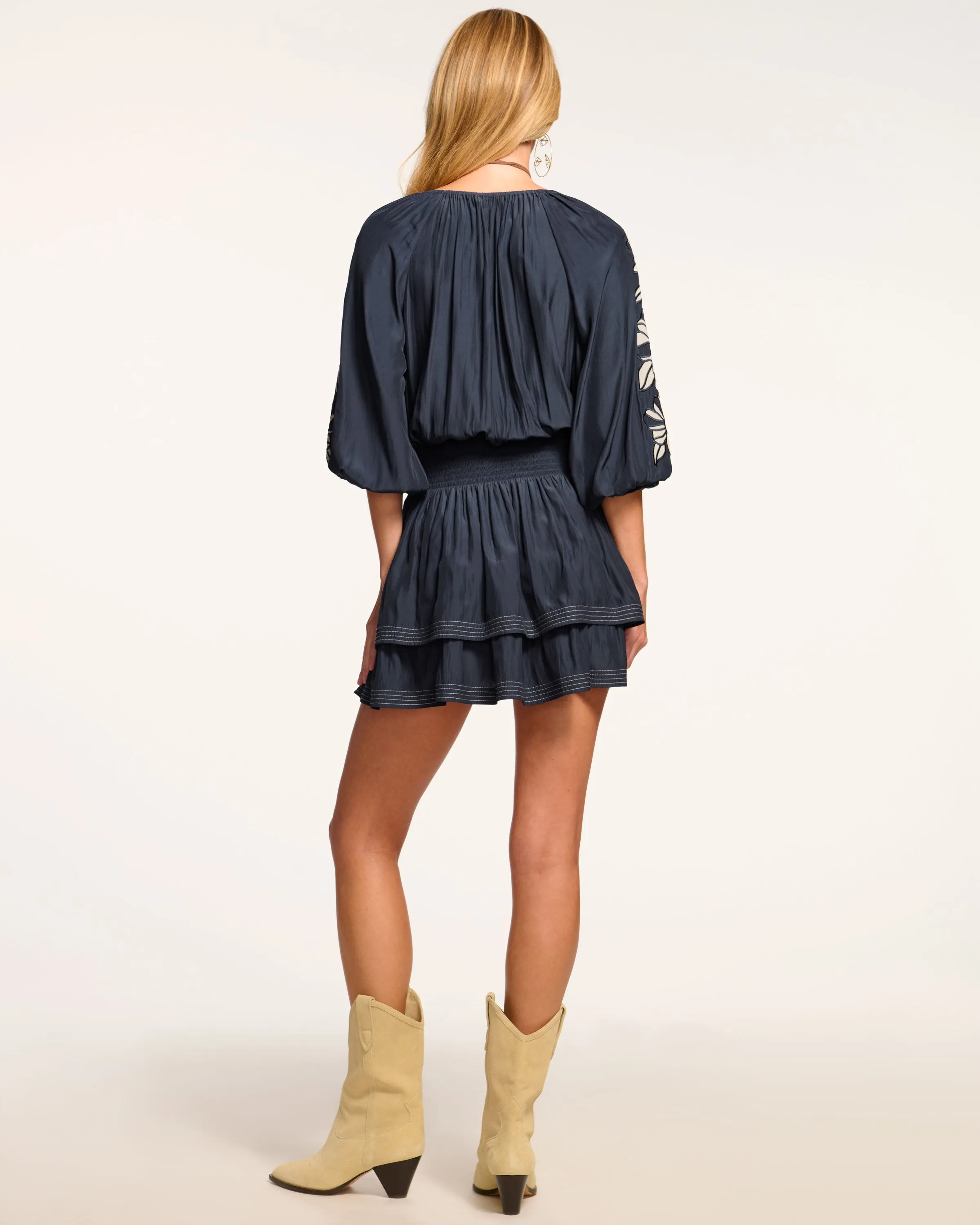 Devorah Smocked Embellished Mini Dress