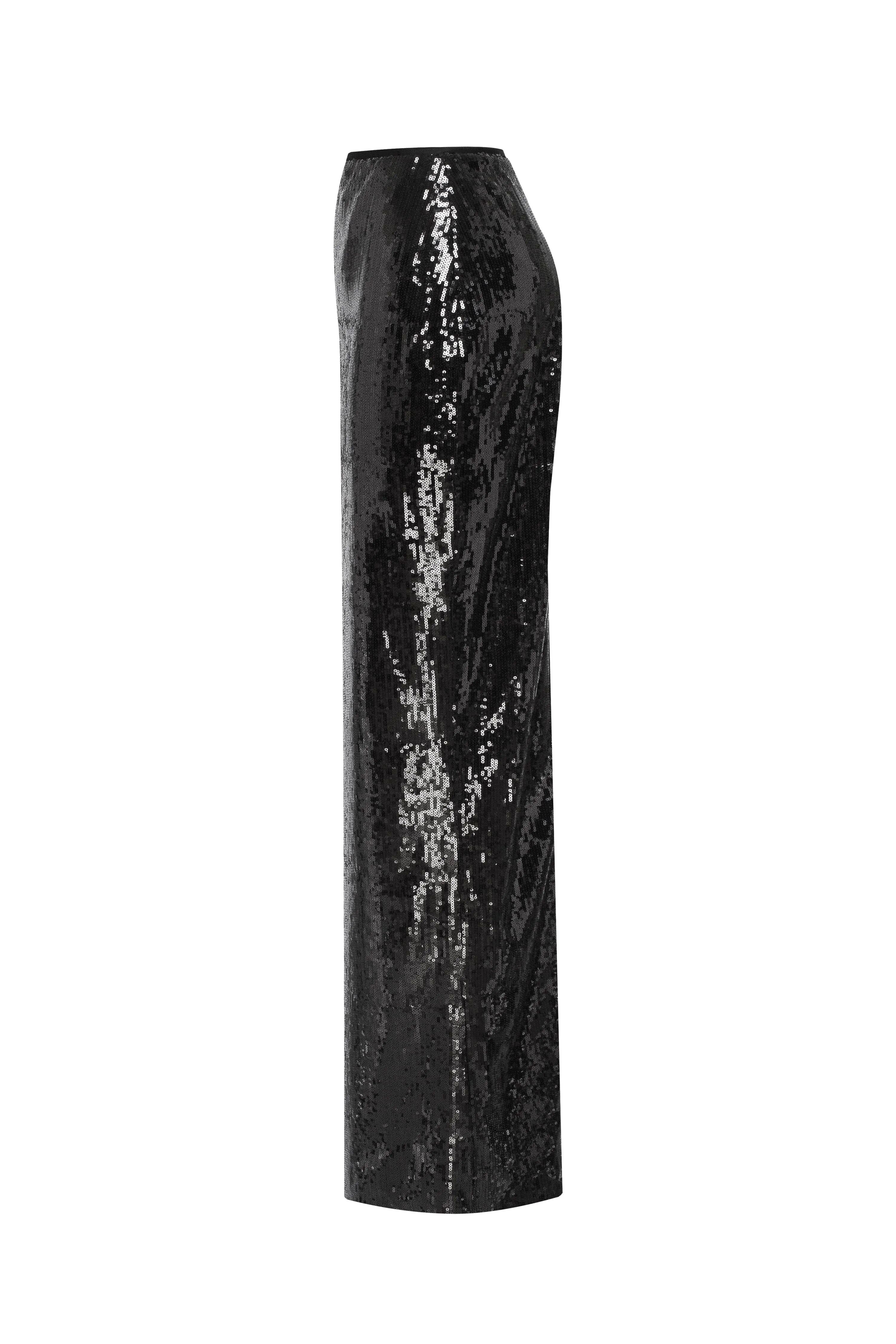 Dramatic fitted sequined black maxi skirt, Midnight Walk