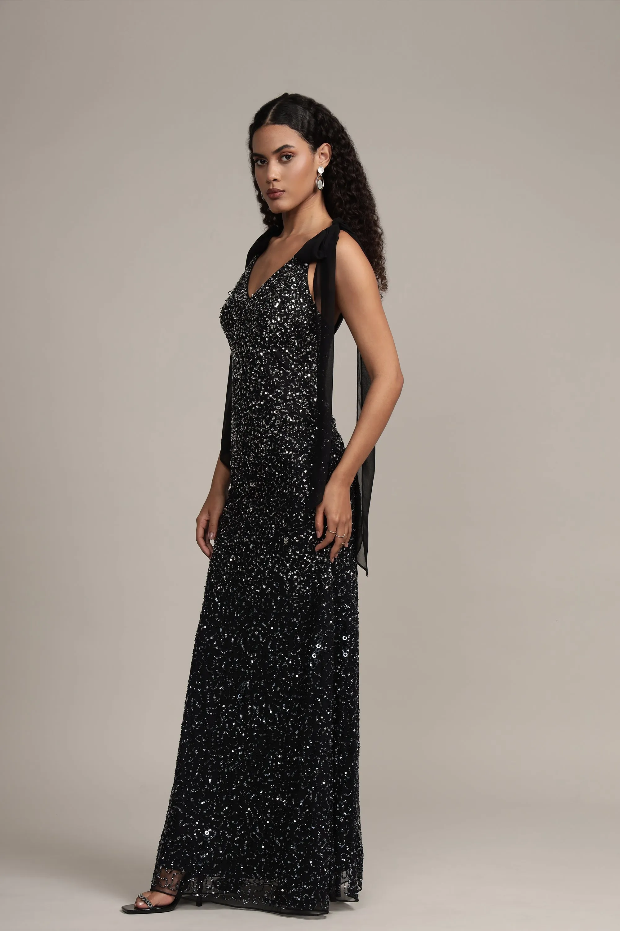 Dream Embellished Maxi Dress in Black