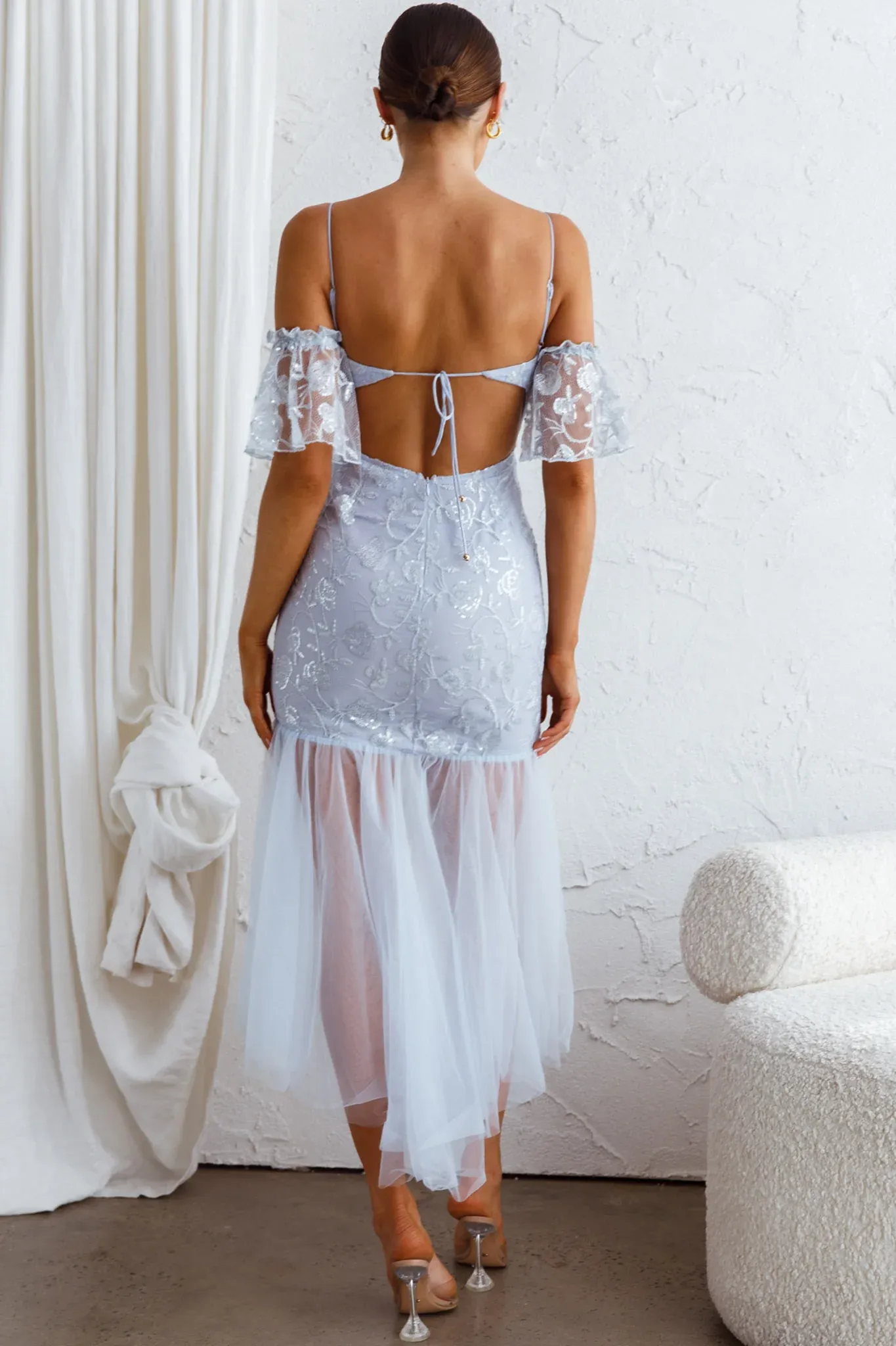 Dreamy Removable Sleeve Sequin Dress Blue