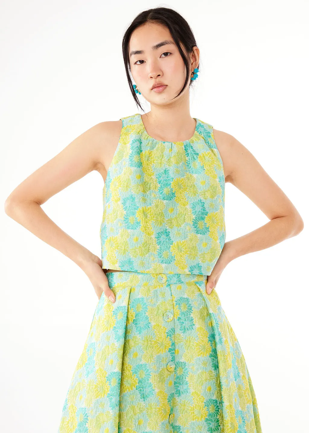 Eden Skirt Green Sunflower Jacquard