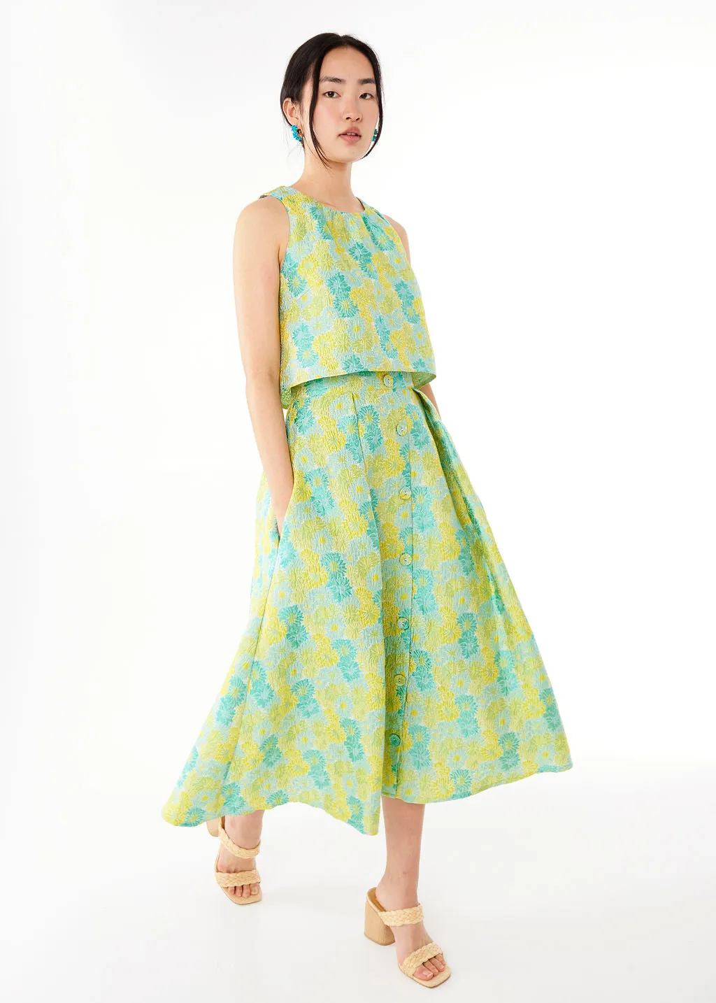 Eden Skirt Green Sunflower Jacquard