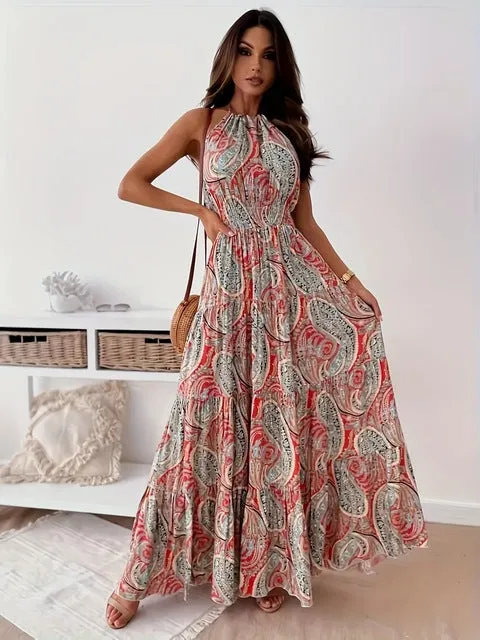 Elegant Floral Sleeveless Long Dress