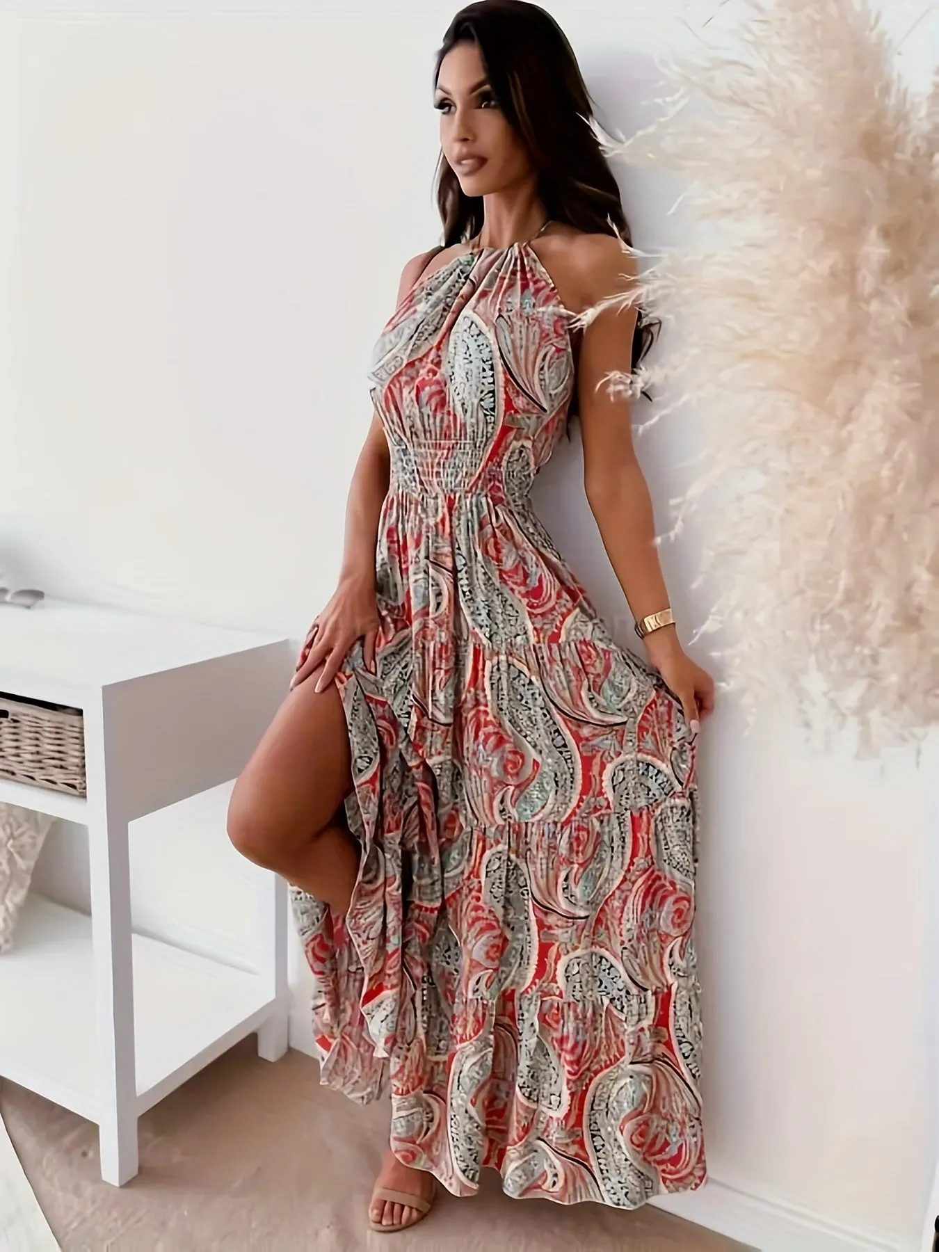 Elegant Floral Sleeveless Long Dress