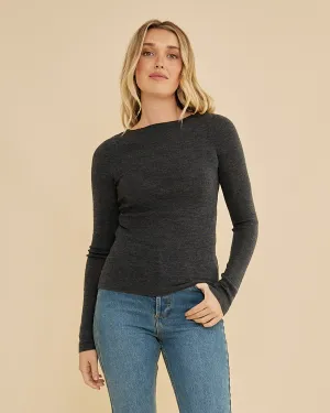 Ellie Merino Knit Boat Neck - Grey